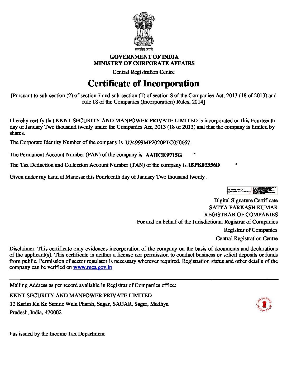 Certificate of Incorporation